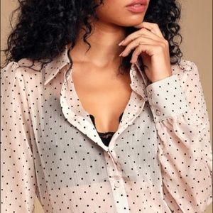 Pink polka dot button up